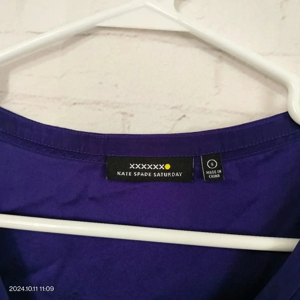 Kate Spade Saturday Sz Small Women Purple Top Long Sleeves Round Neck Hi Lo Hem